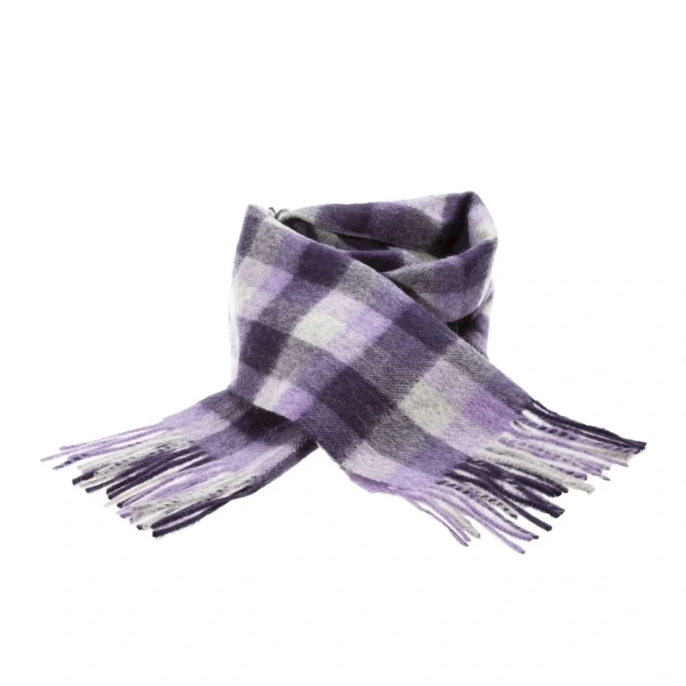 Ballantrae Edinburgh 100% Lambswool Purple and Gray Plaid Scarf - Picture 8 of 8
